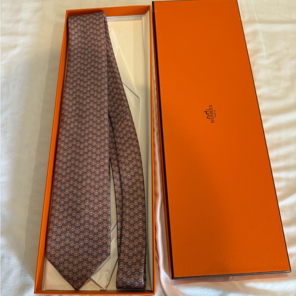 Hermes Tie Men’s OS Navy Orange - Picture 1 of 6